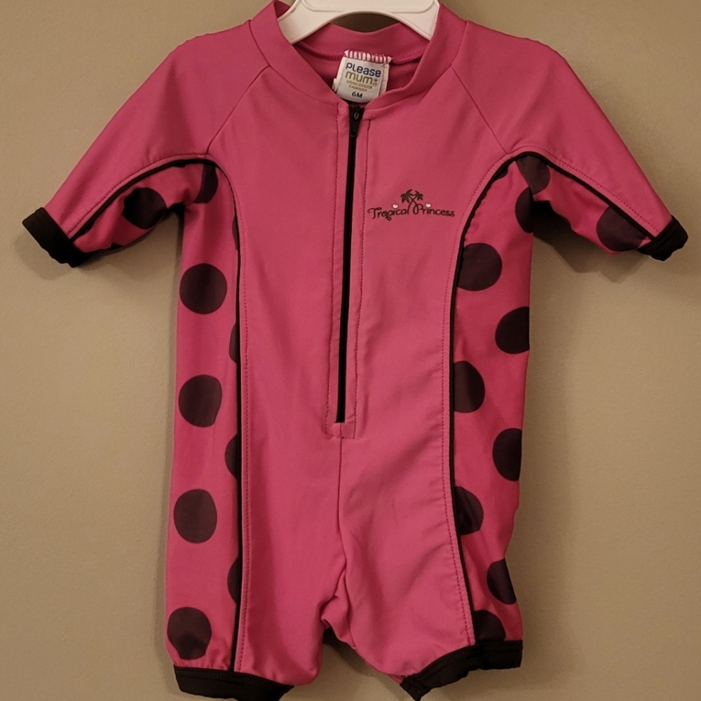Pink polka dot rashguard swimsuit
